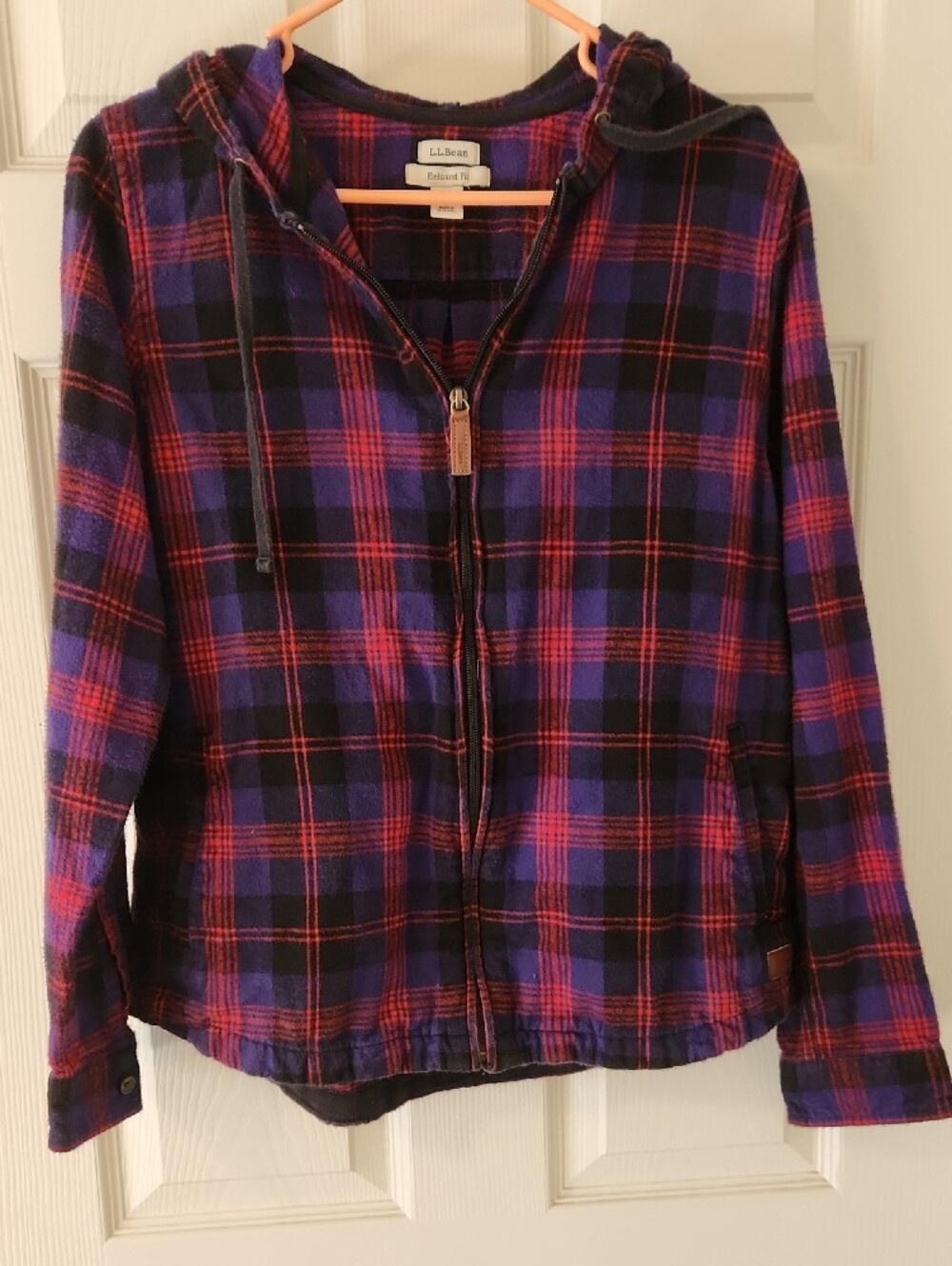 L.L.Bean Purple, Black & Red Plaid Flannel Shirt
